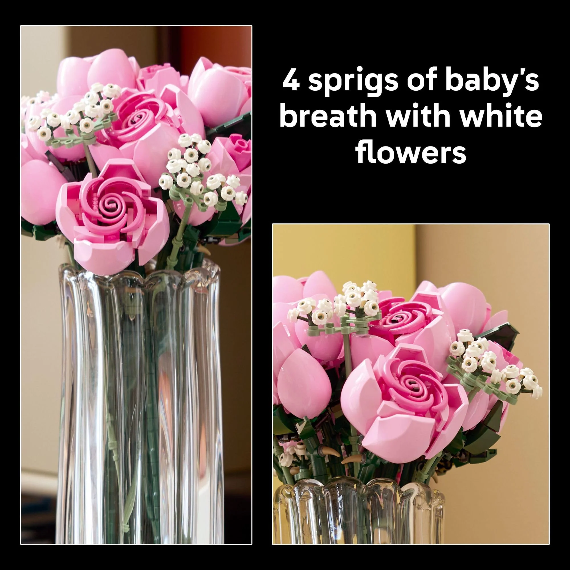 LEGO Botanicals Bouquet of Pink Roses Artificial Flowers - Building Blocks for Adults, Ages 18+ - Flowers for Home Office, Shelf or Room Decor - Image 4