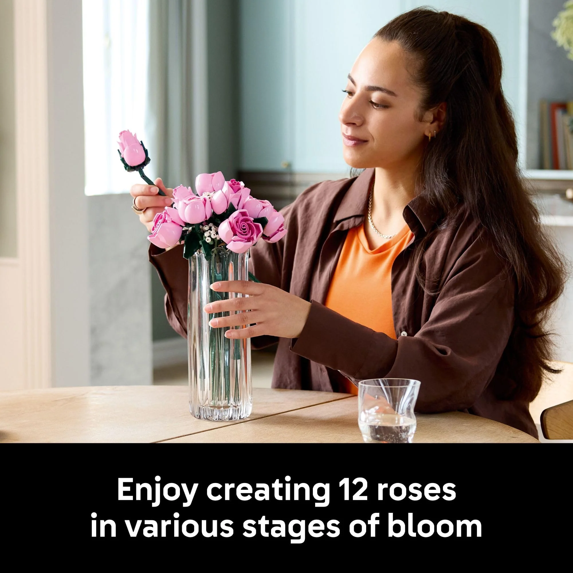 LEGO Botanicals Bouquet of Pink Roses Artificial Flowers - Building Blocks for Adults, Ages 18+ - Flowers for Home Office, Shelf or Room Decor - Image 5