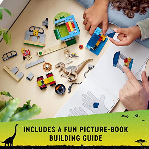 LEGO Jurassic Park Velociraptor Escape 76957 Learn to Build Dinosaur Gift for Kids Aged 4 and Up Featuring a Buildable Dinosaur Pen, Off-Roader Vehicle and 2 Minifigures - Image 3