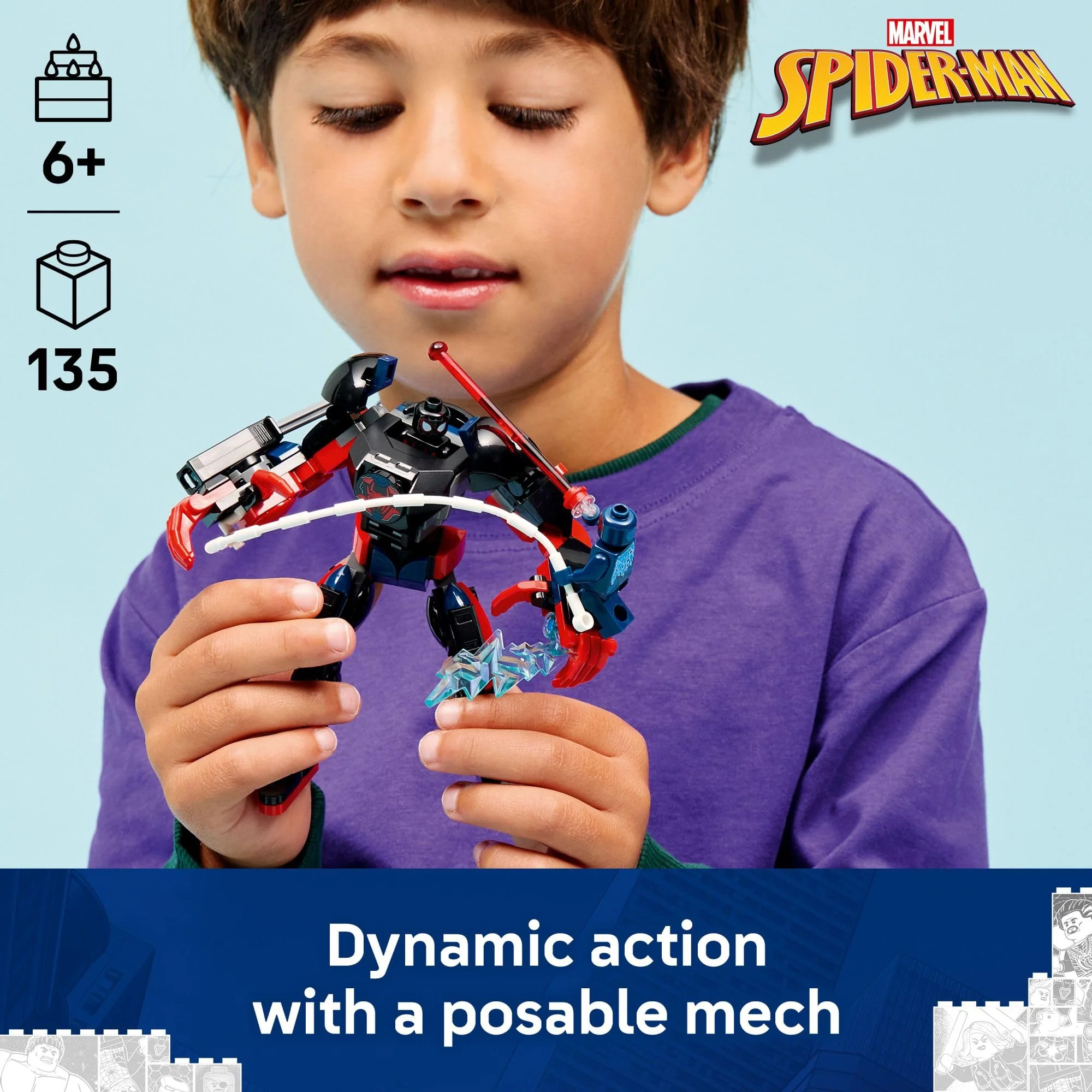 LEGO Marvel Miles Morales Mech vs. Spider-Man 2099 Building Toy for Boys & Girls - Poseable Super Hero Mech & 2 Marvel Minifigures for Kids & Fans, Ages 6+ - Gift Idea for Birthdays - 76337 - Image 6