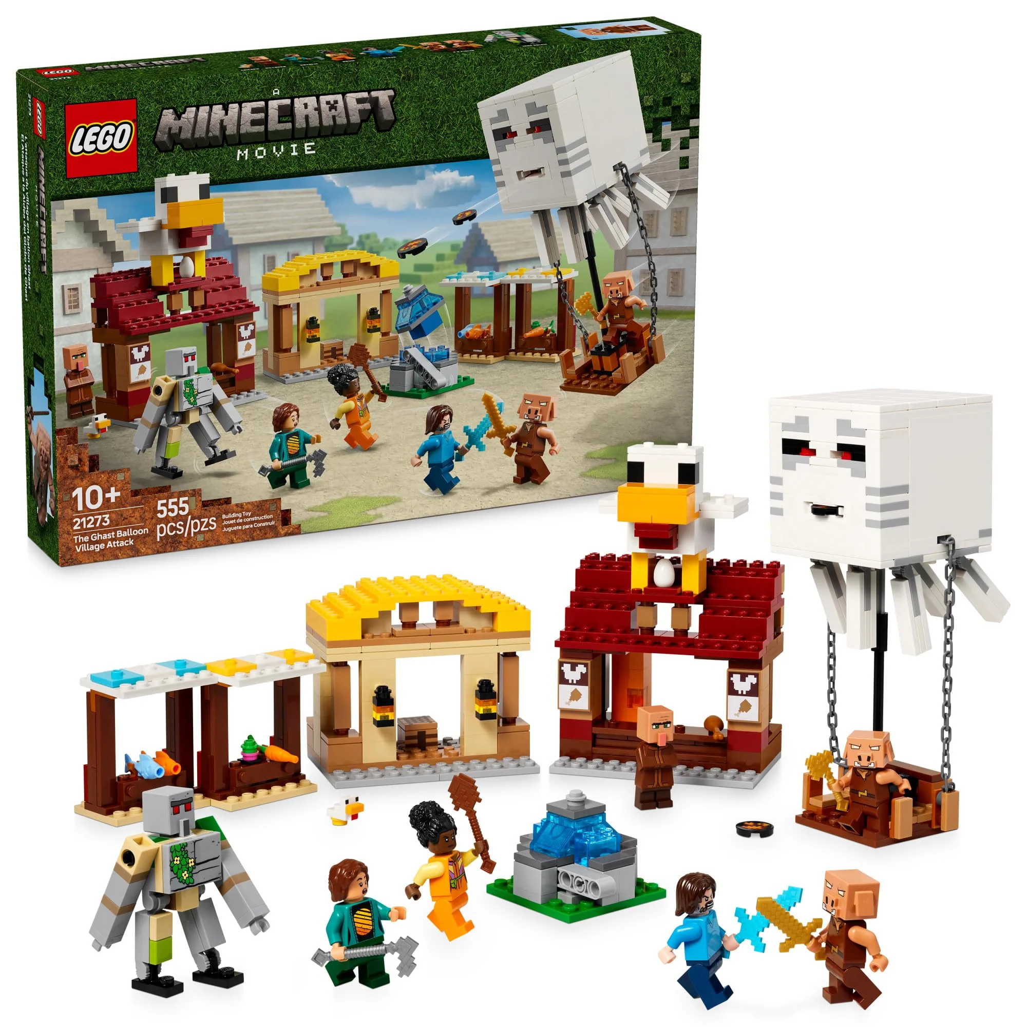 LEGO Minecraft The Ghast Balloon Village Attack- Toy Building Set for Kids, Girls and Boys Ages 10+ - Includes Steve, Natalie, and Dawn Minifigures - Birthday Gift Idea - 21273