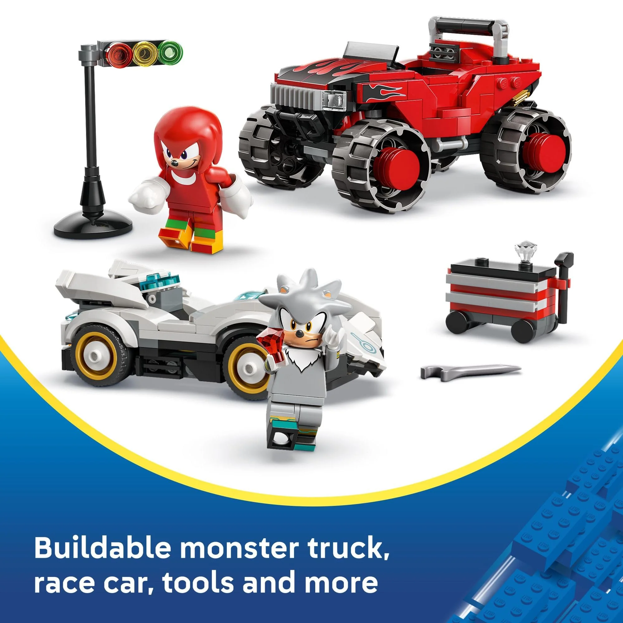 LEGO Sonic The Hedgehog Silver’s Car vs. Knuckles’ Monster Truck Building Toy for Boys & Girls - Racing Playset W/Silver & Knuckles Minifigures for Kids, Ages 8+ - Gift Idea for Birthdays - 77118 - Image 5