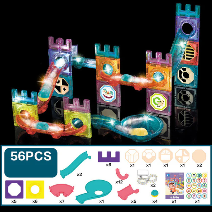 Magnetic Tiles Construction Play with Glowing Light 56 Pcs – Cute Great Walls Set Toy For Kids - Image 3