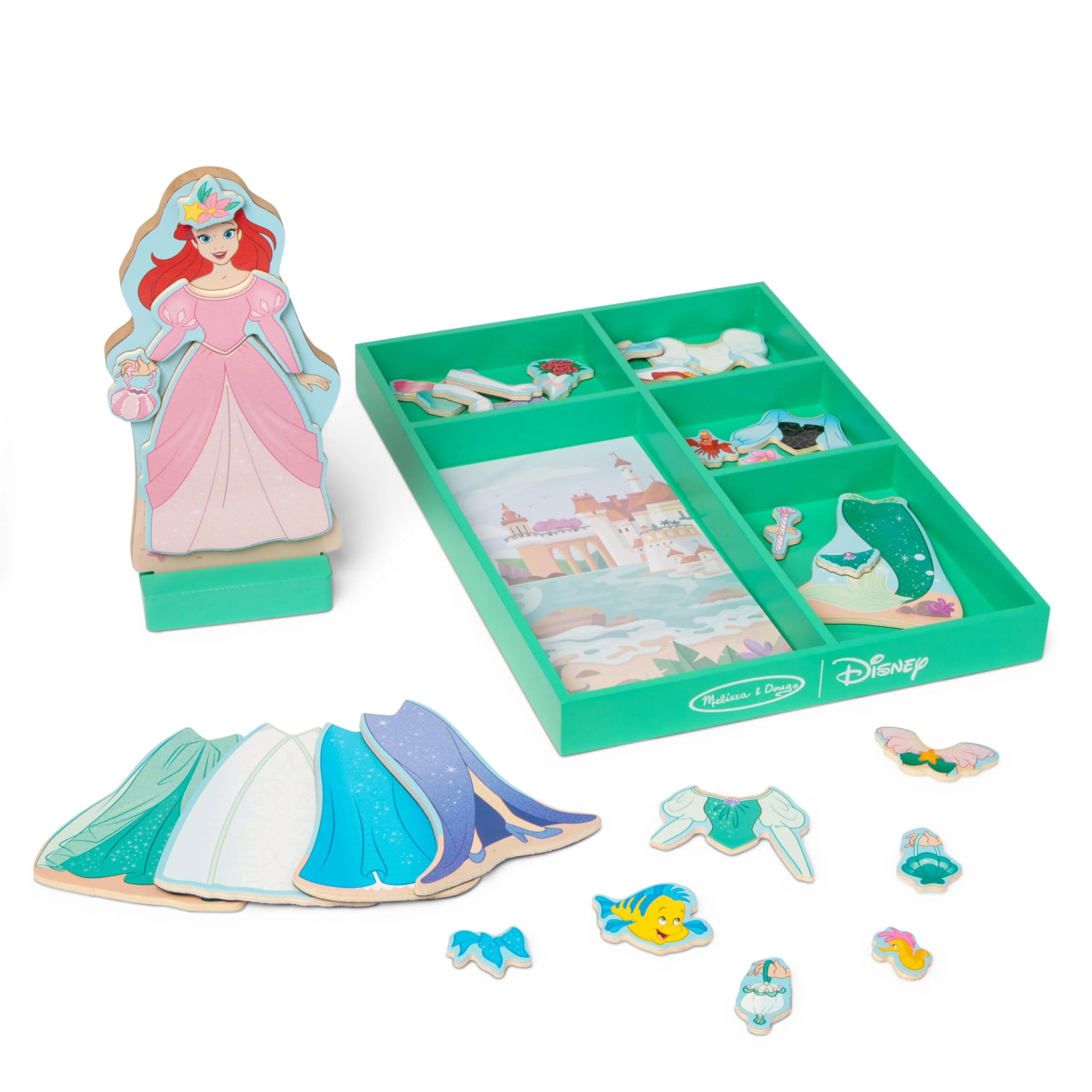 Melissa & Doug Disney Princess Ariel Magnetic Dress-Up Wooden Doll Pretend Play Set (30+ Pieces) - Image 3