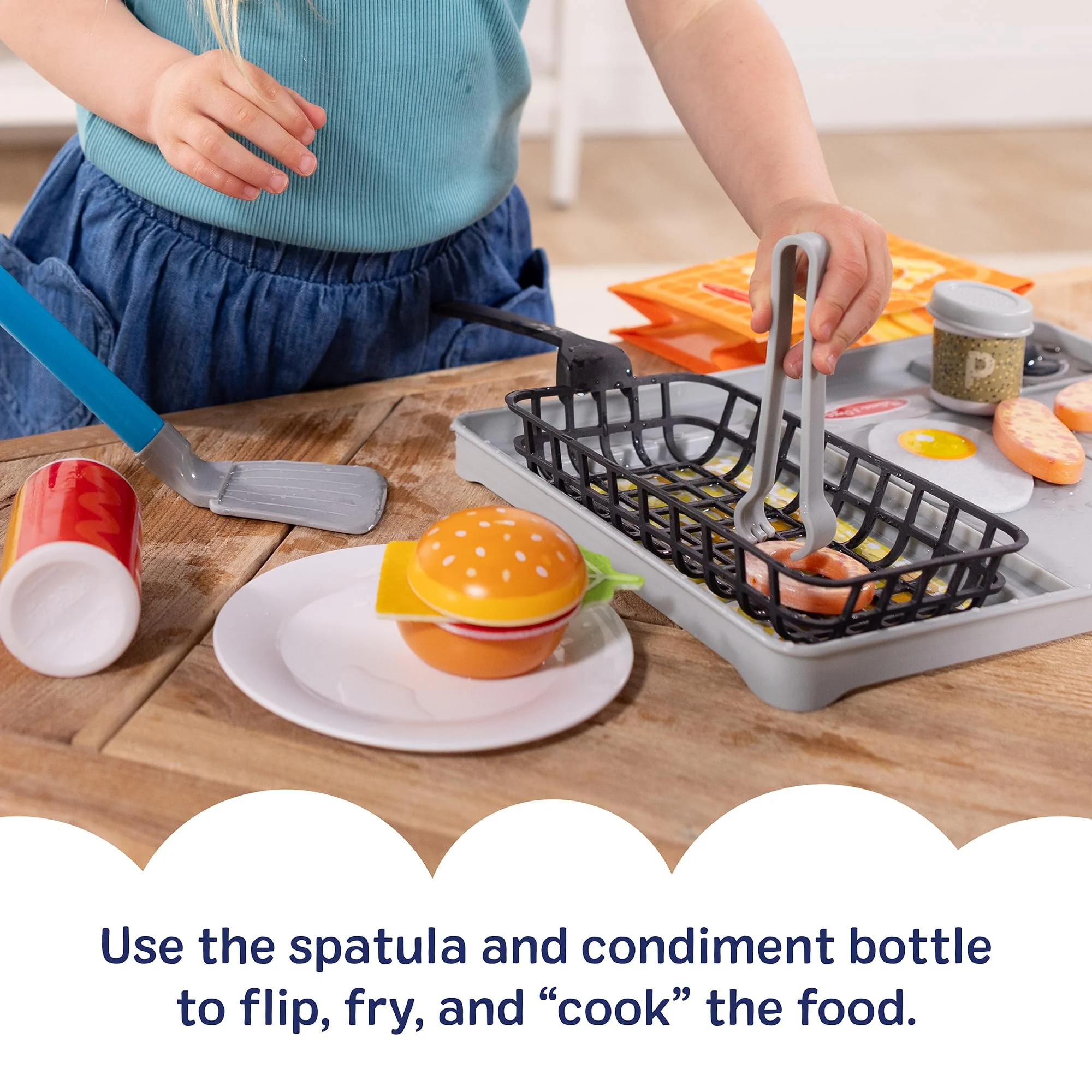 Melissa & Doug Flip & Fry Grill Play Set with Water Wow!® Kids Kitchen Playset with Color Changing Play Food, Preschool Toys for Girls & Boys Ages 3+ - Image 6
