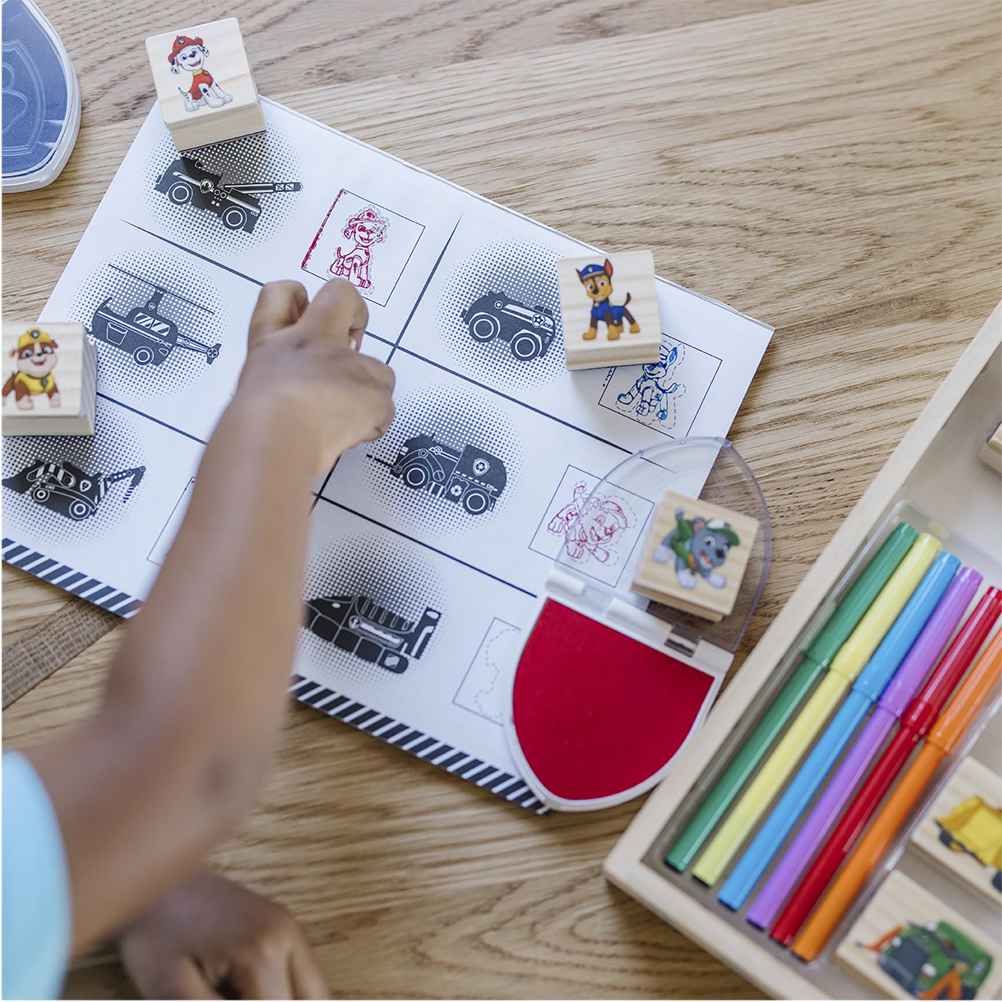 Melissa & Doug PAW Patrol Wooden Stamps Activity Set with Markers, Activity Pad (25 Pieces) - Image 10