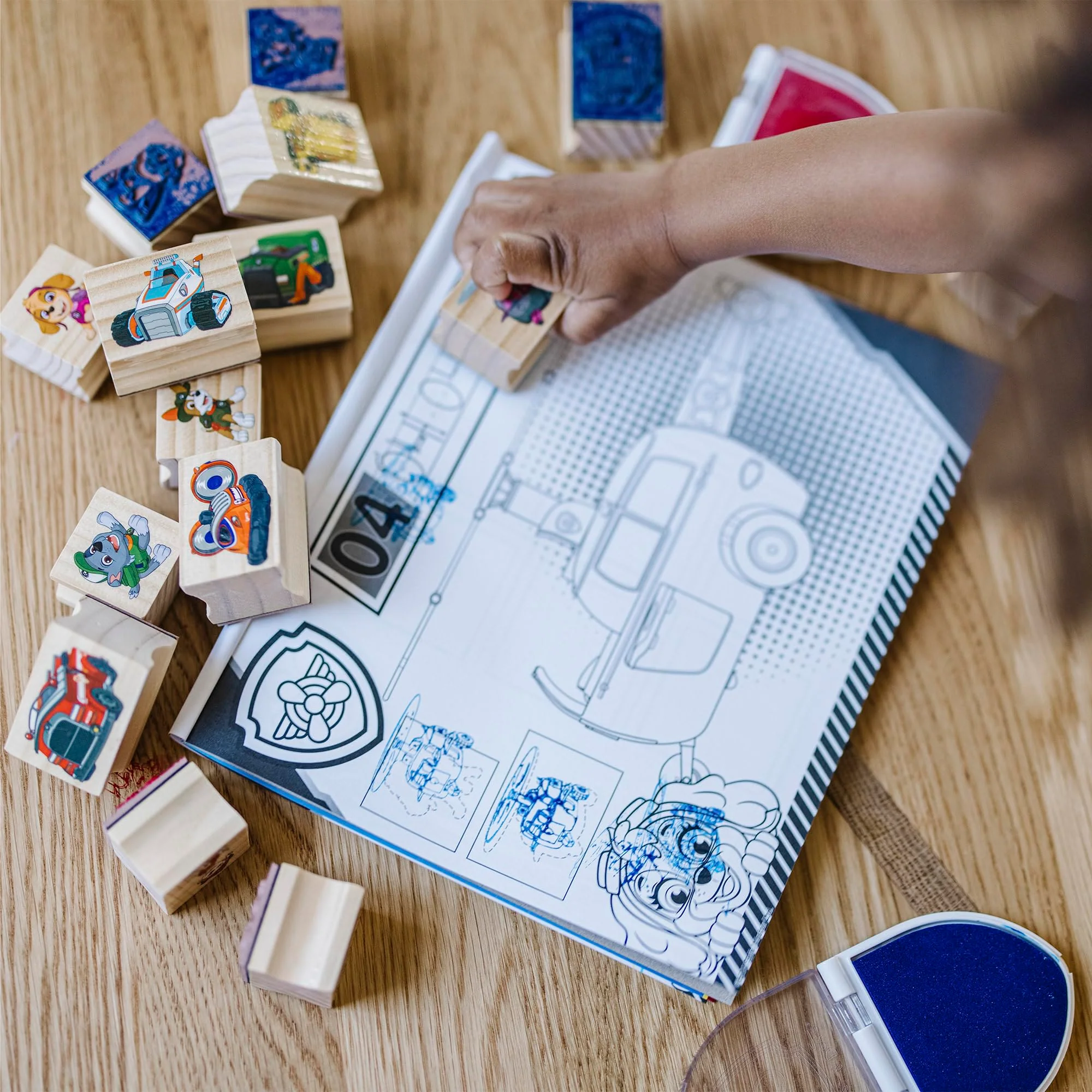 Melissa & Doug PAW Patrol Wooden Stamps Activity Set with Markers, Activity Pad (25 Pieces) - Image 4
