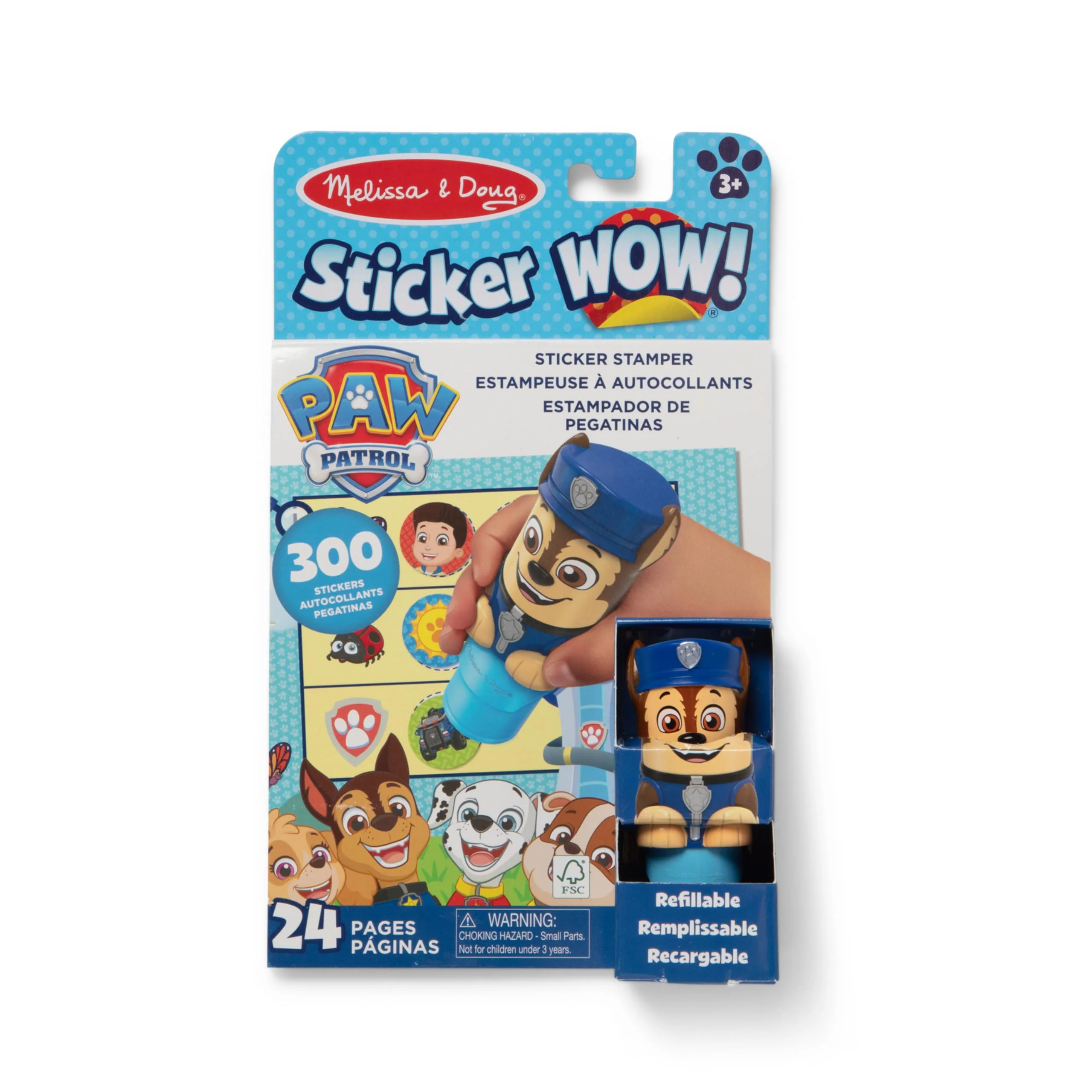 Melissa & Doug Sticker Wow!™ 24-Page Activity Pad and Sticker Stamper, 300 Stickers, Arts and Crafts Fidget Toy Collectible Character – PAW Patrol Chase - FSC Certified