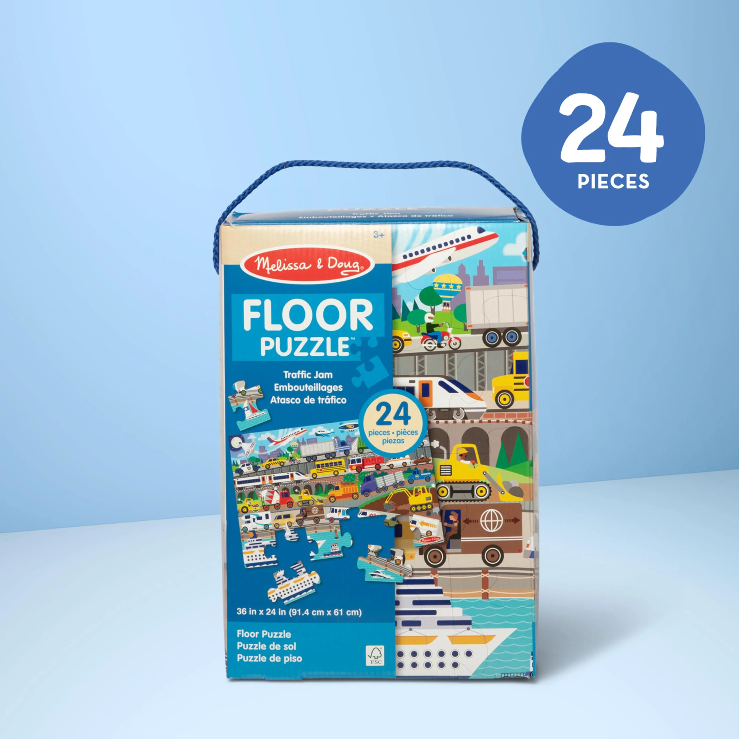 Melissa & Doug Traffic Jam, City Vehicle Themed Jumbo Floor Puzzle, 24-Piece Jigsaw Puzzle with Multiple Vehicles, 3 x 2 Foot Toddler Puzzles for Kids Ages 3+