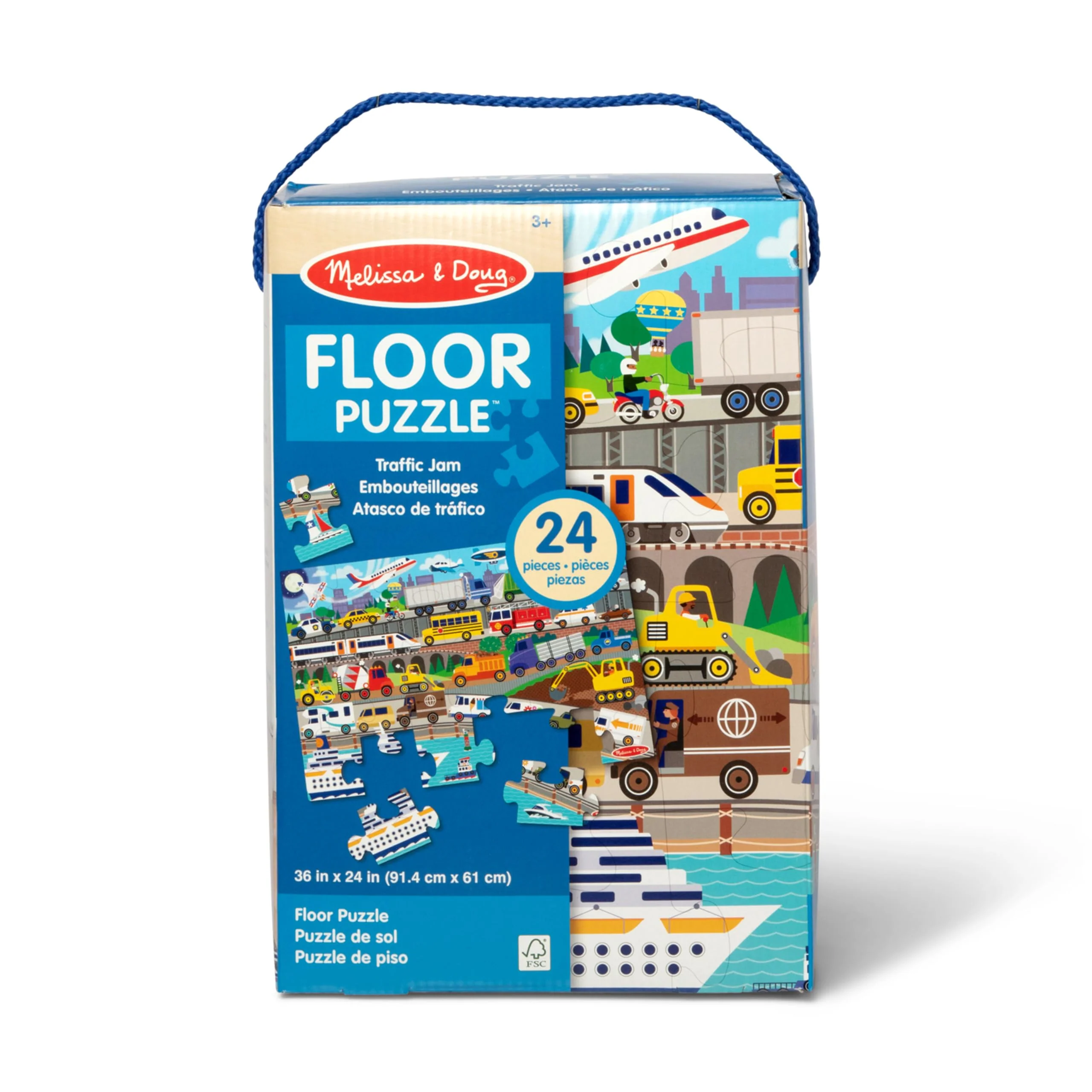 Melissa & Doug Traffic Jam, City Vehicle Themed Jumbo Floor Puzzle, 24-Piece Jigsaw Puzzle with Multiple Vehicles, 3 x 2 Foot Toddler Puzzles for Kids Ages 3+ - Image 4