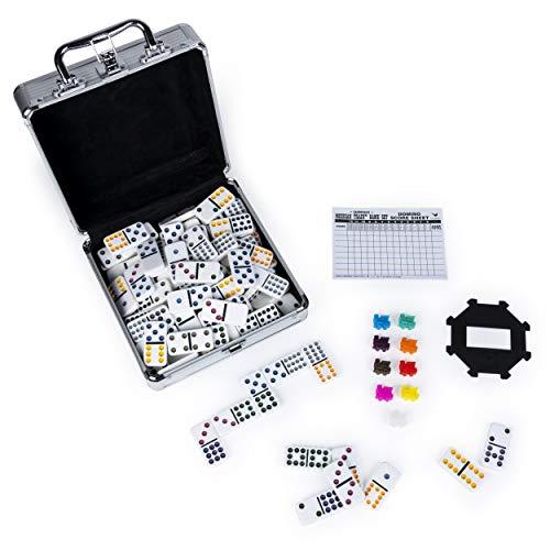 Mexican Train Dominoes Game in Aluminum Carry Case, for Families and Kids Ages 8 and up