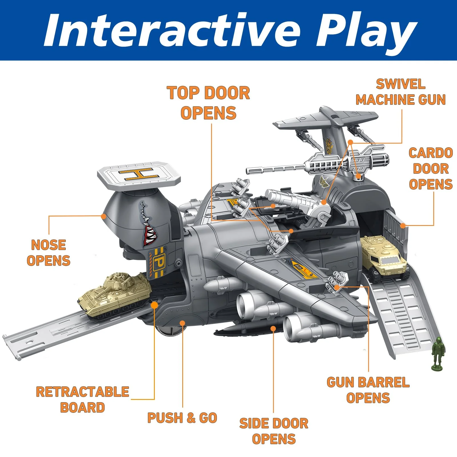 Military Airplane Toy for Kid - 2-in-1 Airplane Playset for Ages 5-7 3-6 Boy, Fighter Jet with 6 Truck Vehicle, 5 Helicopter, Army Men, Car Kit for 4 5 6 7 8 Years Old Child Birthday - Image 6