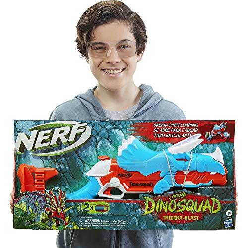 NERF DinoSquad Tricera-Blast Dart Blaster, Break-Open 3-Dart Loading, 12 Official Darts - Image 3