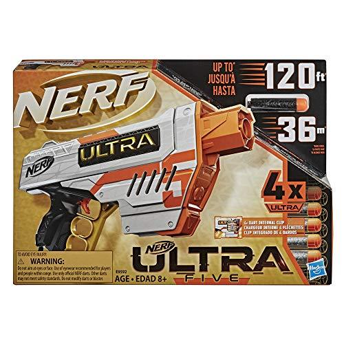 NERF Ultra Five Blaster  4-Dart Internal Clip, 4 Ultra Darts, Dart Storage