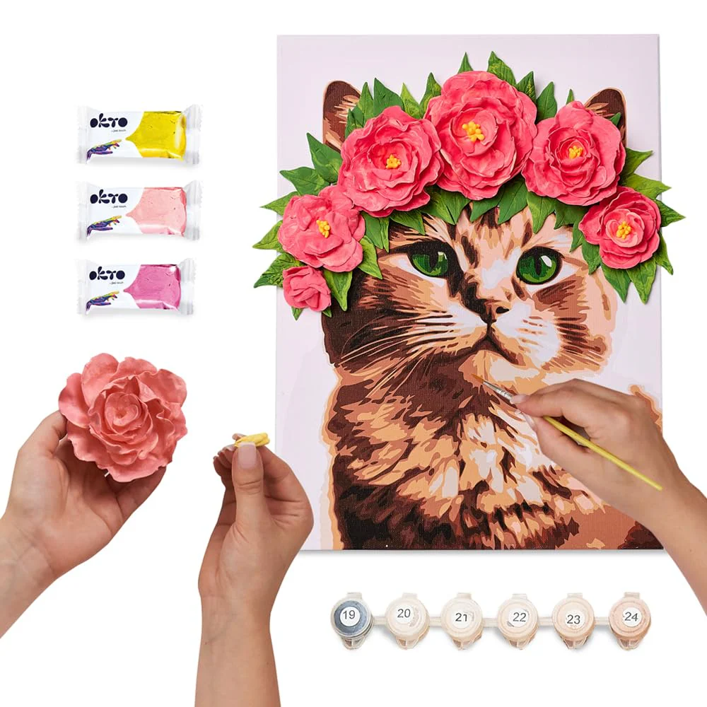 OKTO Art Kit A Cat in a Flower Crown Arts & Crafts DIY Painting with Modeling Claу Claу Kit for Painting Painting Kits for Adults for Home Decoration Claу for Adults - Image 5