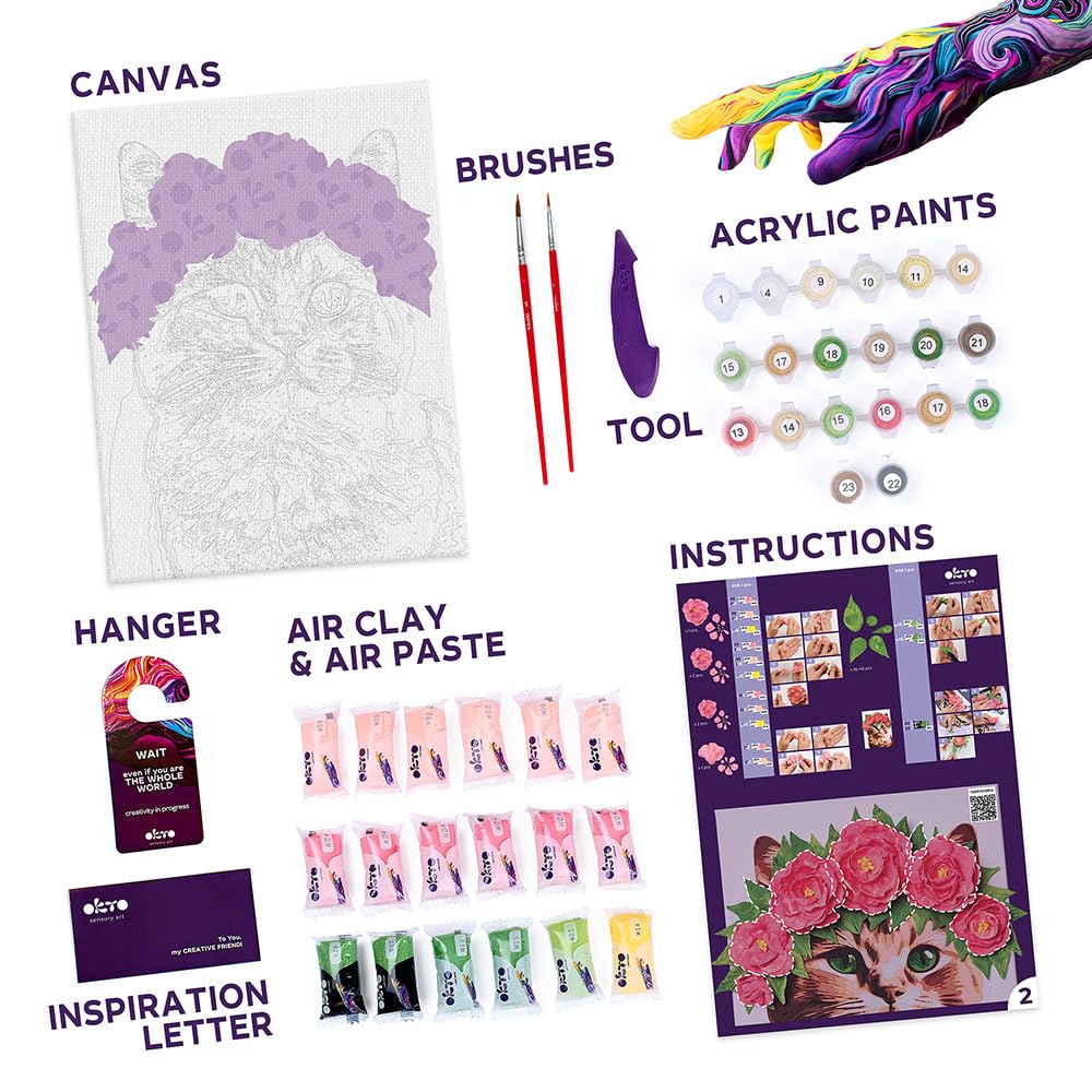 OKTO Art Kit A Cat in a Flower Crown Arts & Crafts DIY Painting with Modeling Claу Claу Kit for Painting Painting Kits for Adults for Home Decoration Claу for Adults - Image 9
