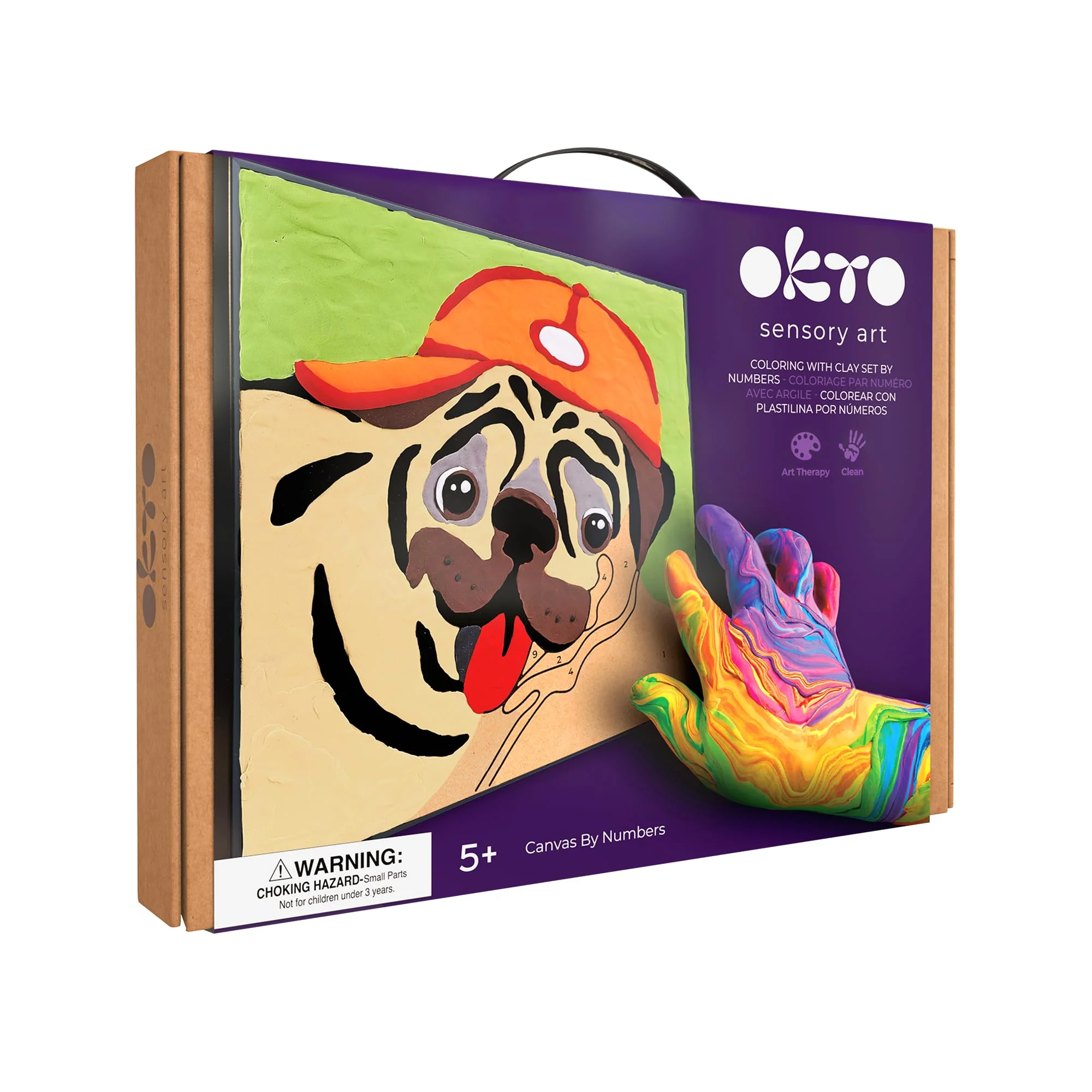 Okto Paint by Numbers for Children - Kid's Paint by Numbers Kits with Air Dry Clay, Unique 2D Wall Art, Sensory Canvas, Pug Themed, Framed Animal Kit for Age 5+ - Image 2