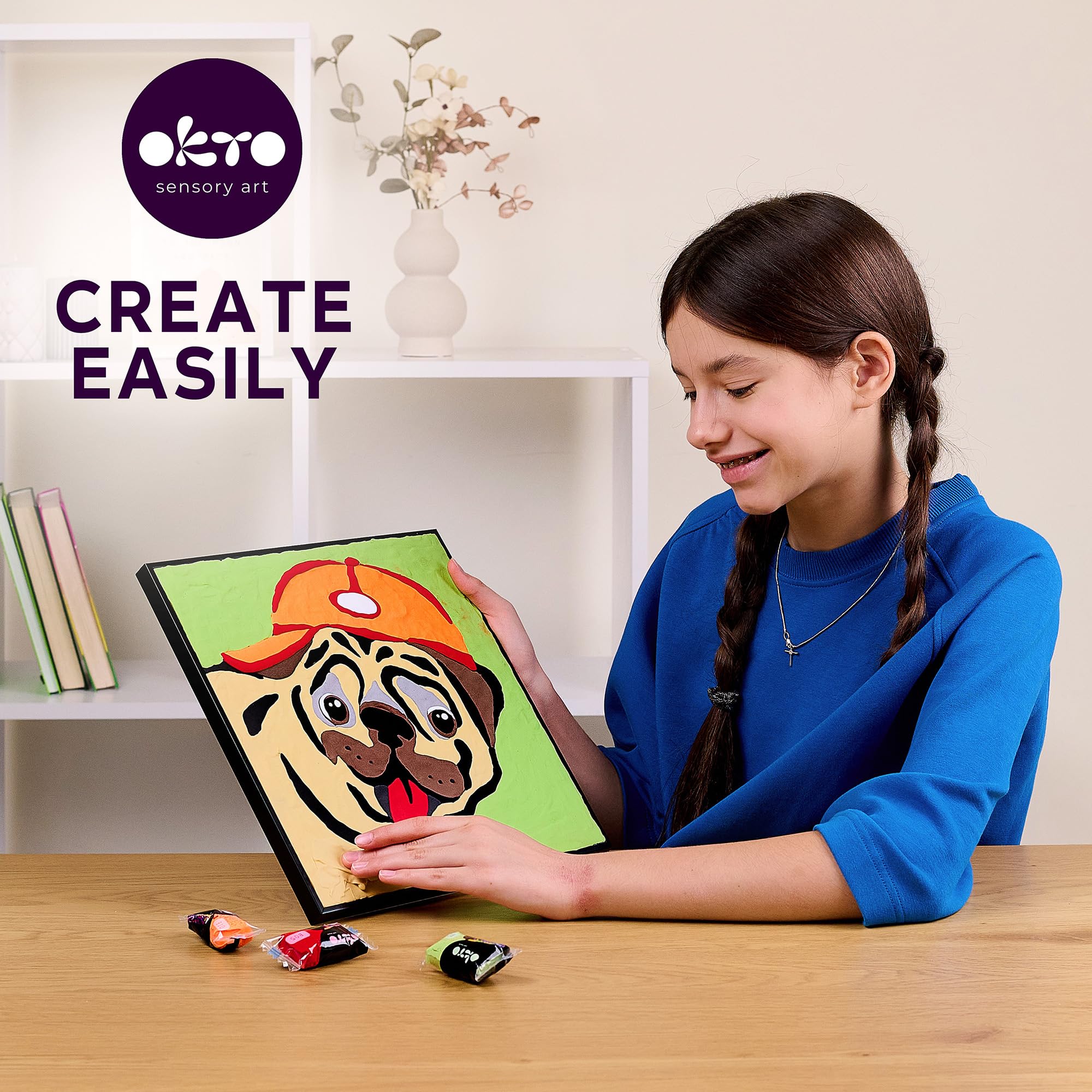 Okto Paint by Numbers for Children - Kid's Paint by Numbers Kits with Air Dry Clay, Unique 2D Wall Art, Sensory Canvas, Pug Themed, Framed Animal Kit for Age 5+ - Image 5