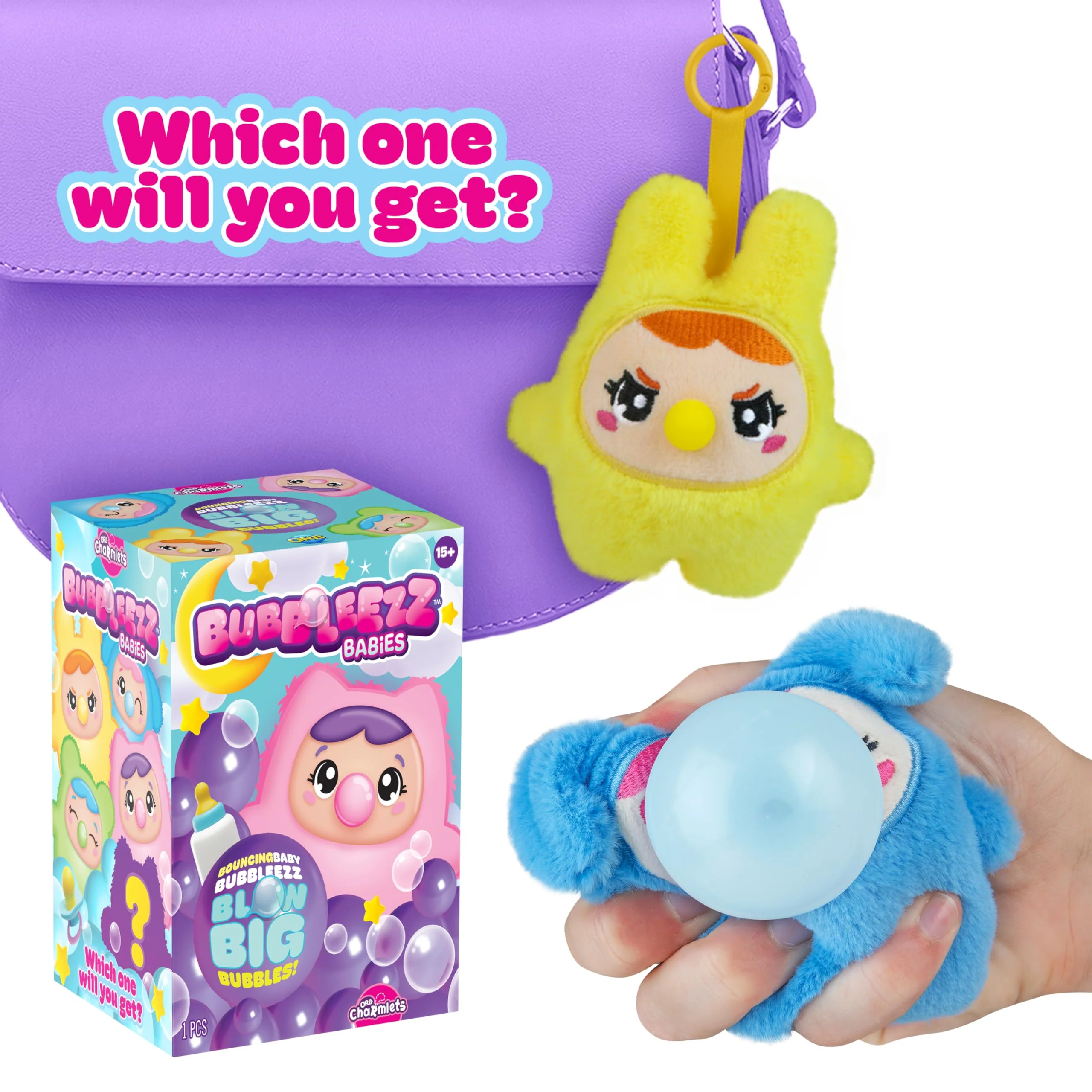 ORB Bubbleez Babies Plush Keychain Charms Assorted Blind Box - 1 Individual Bubbleez Baby Fidget Toy - Squeeze To Blow Big Bubble - Collectible Charm Squeeze Toys for Backpacks Keys Handbags More - Image 4