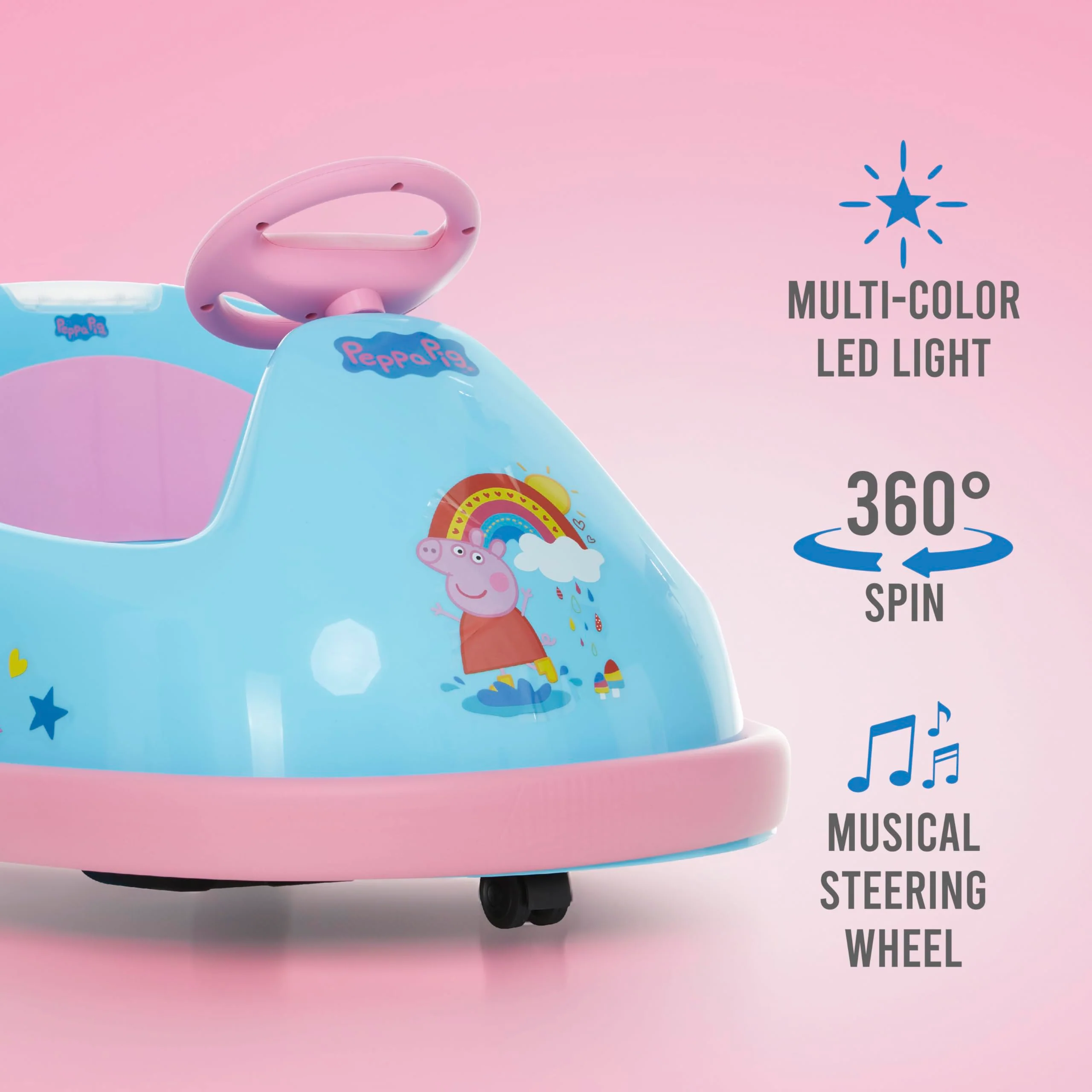 Peppa Pig Bumper Car for Kids, 2 Speed Electric Bumper Car Vehicle, Toddler Bumper Car with Remote Control and 360 Degree Turning, 6V Motor, LED Lights, Gifts for Toddlers - Image 5