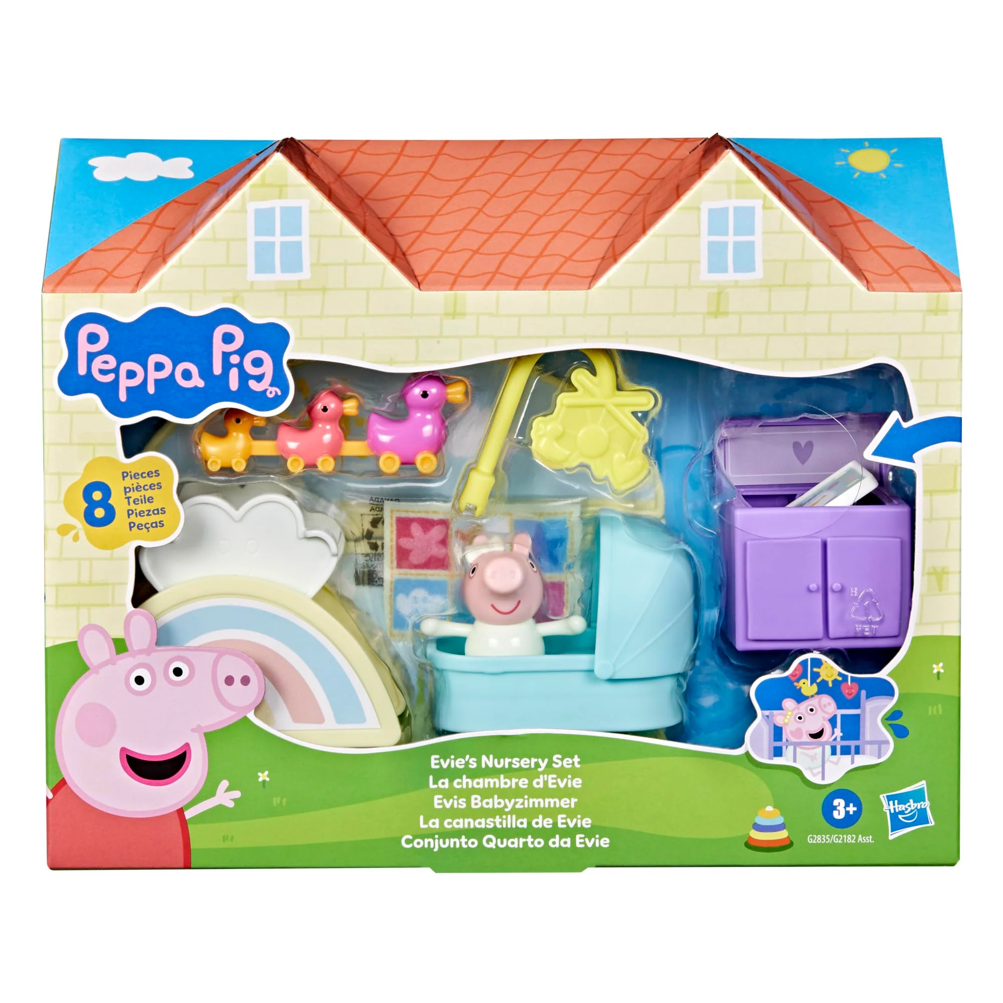 Peppa Pig Evie's Nursery Set with 1 Figure and 7 Accessories, Works with Peppa's Big Family House Playset, Preschool Toys for Girls and Boys 3+