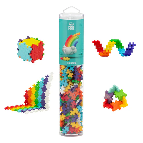 Plus Plus Piece Super Tube, Interlocking Building Block 3D Puzzle Kit Rainbow 510 Pcs