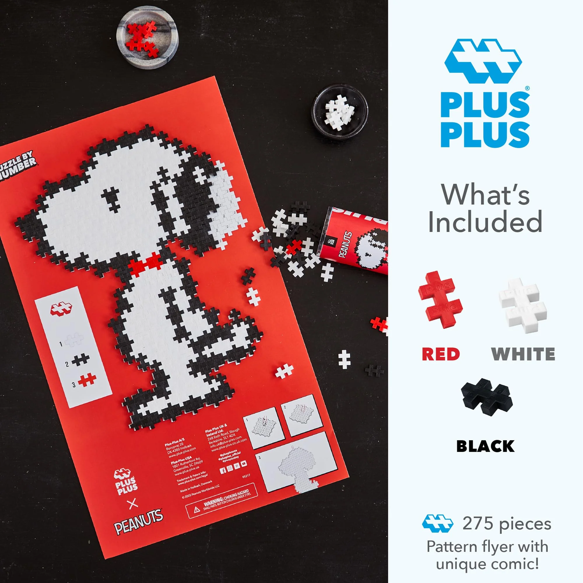 Plus Plus Puzzle By Number, 275 Piece Interlocking Mini Building Blocks, 2D Puzzle Stem Toy For Kids, Peanuts Merchandise - Snoopy - Image 7
