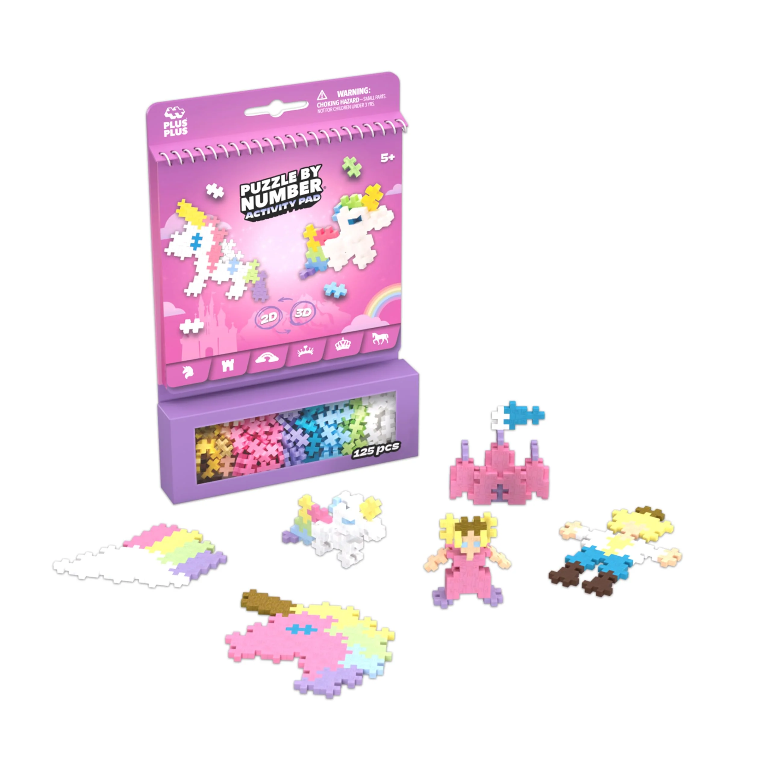 Plus Plus Puzzle By Number Activity Pad, Kids Travel Activities, Interlocking Mini Building Blocks, 3D Puzzle Stem Toy for Kids - Fairytale
