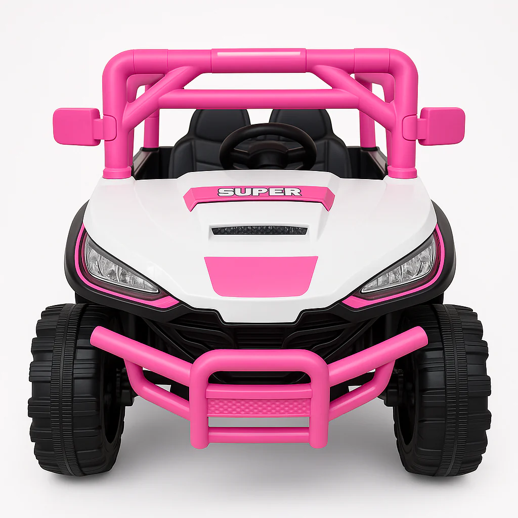 Kids Ride-On Car with 12V Battery Powered, Adjustable Speeds, Front Lights, R/C, and Four Wheel Suspension for Comfort