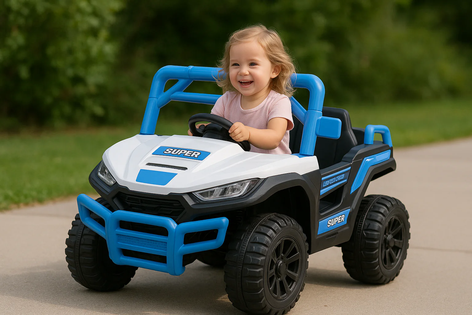 Kids Ride-On Car with 12V Battery Powered, Adjustable Speeds, Front Lights, R/C, and Four Wheel Suspension for Comfort - Image 2