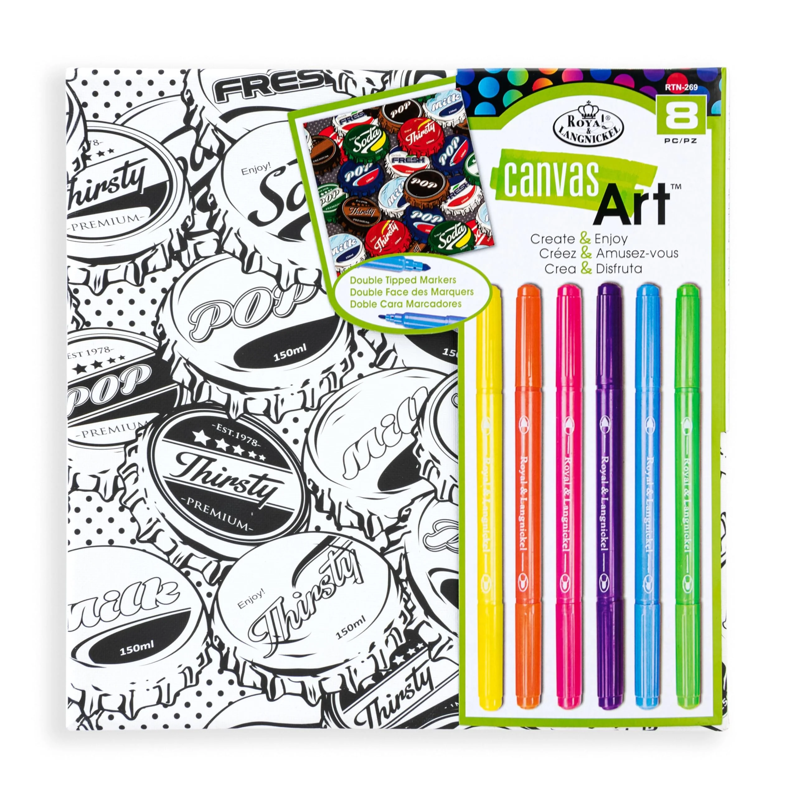 Royal & Langnickel 8pc Canvas Art Marker Art Set, Bottle Caps