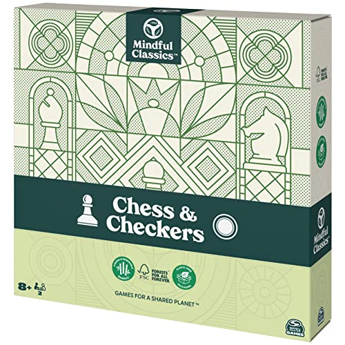 SPIN MASTER GAMES Mindful Classics, Chess Checkers Board Game Set with Bamboo Wooden Box Family Board Games Eco-Friendly Gift, for Adults and Kids Ages 8 and Up - Image 2