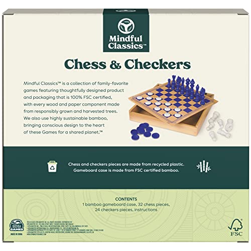 SPIN MASTER GAMES Mindful Classics, Chess Checkers Board Game Set with Bamboo Wooden Box Family Board Games Eco-Friendly Gift, for Adults and Kids Ages 8 and Up - Image 3