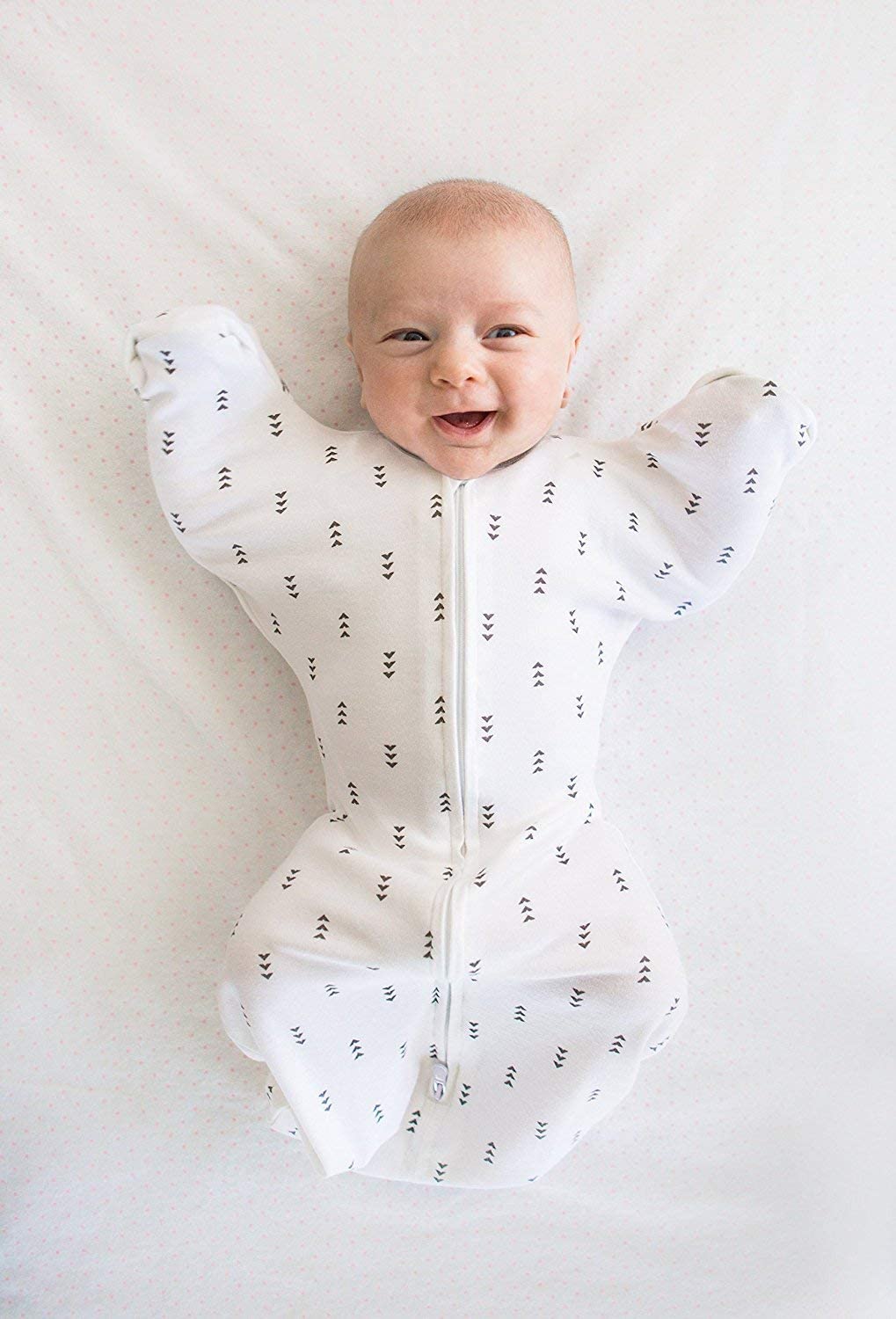 SwaddleDesigns Transitional Swaddle Sack with Arms Up Half-Length Sleeves and Mitten Cuffs, Tiny Triangles, Pink, Medium, 3-6mo, 14-21 lbs - Image 5
