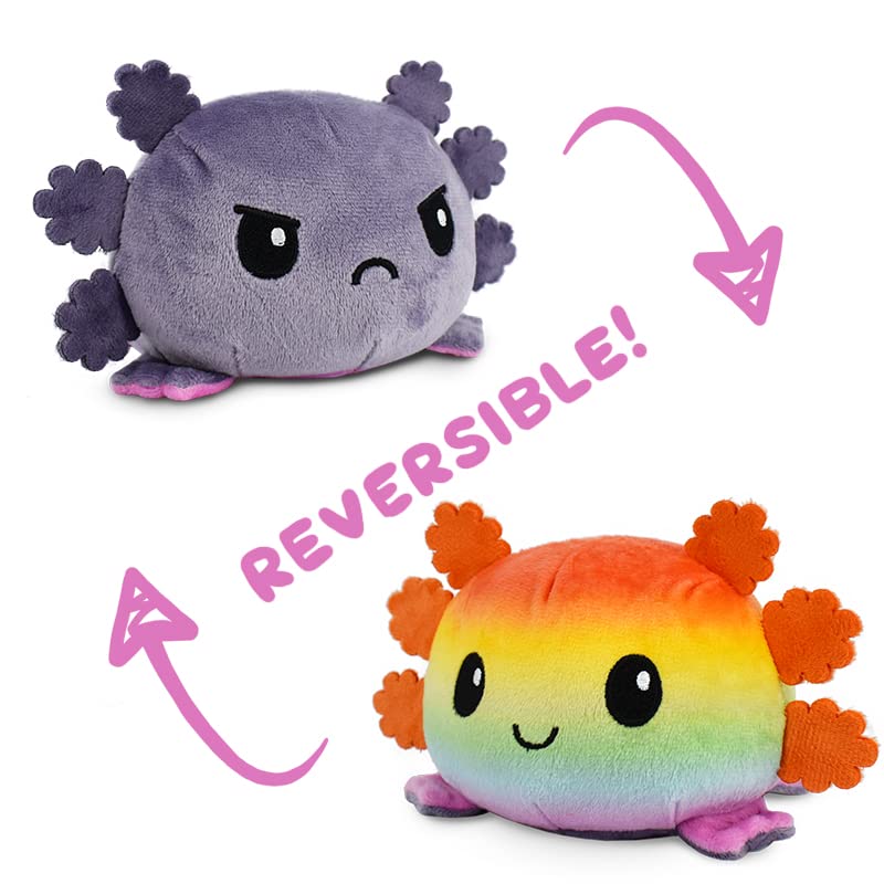 TeeTurtle - The Original Reversible Axolotl Plushie - Gray + Rainbow - Cute Sensory Fidget Stuffed Animals That Show Your Mood - Image 8