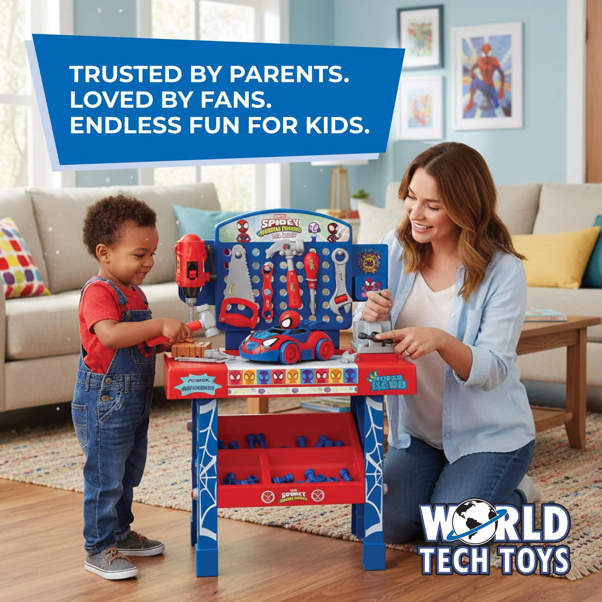 World Tech Toys Marvel Spidey and Amazing Friends Bench Set – Tool Bench Playset with Take Apart Car - Official Marvel Licensed Product (55 Pieces) - Image 3