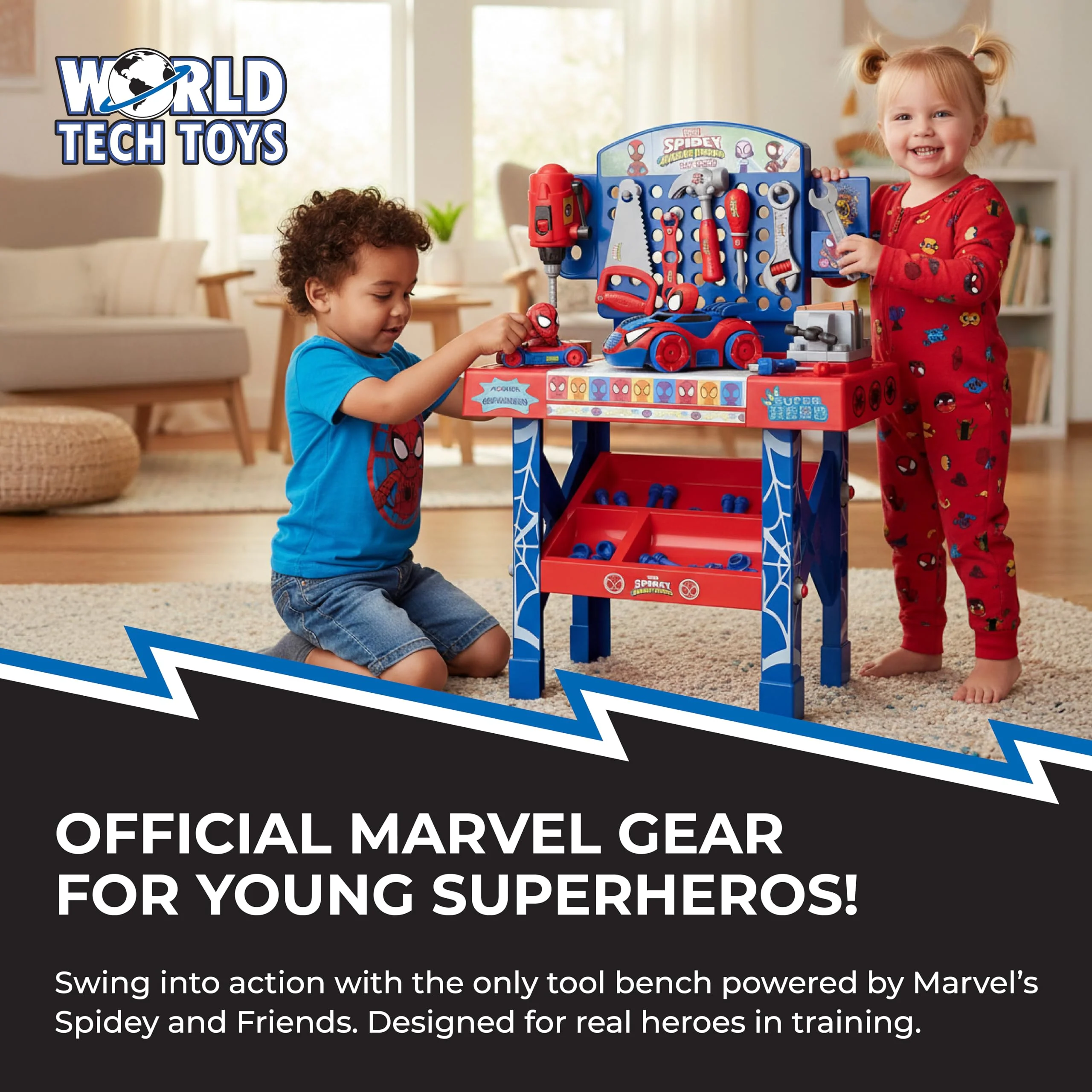 World Tech Toys Marvel Spidey and Amazing Friends Bench Set – Tool Bench Playset with Take Apart Car - Official Marvel Licensed Product (55 Pieces) - Image 6